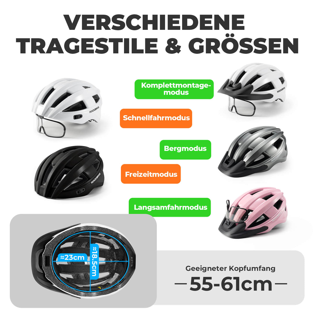 ROCKBROS Casque de vélo avec feu arrière 55-61cm