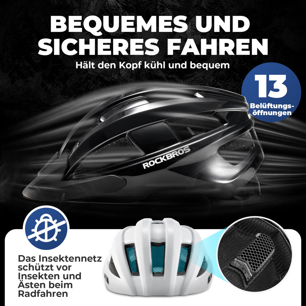 ROCKBROS Casque de vélo avec feu arrière 55-61cm