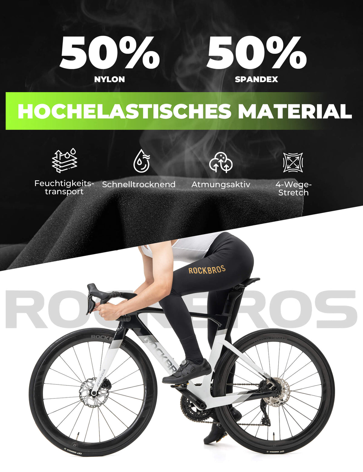 ROCKBROS Cuissard de Vélo Long Rembourré Sans Couture Séchage Rapide Homme