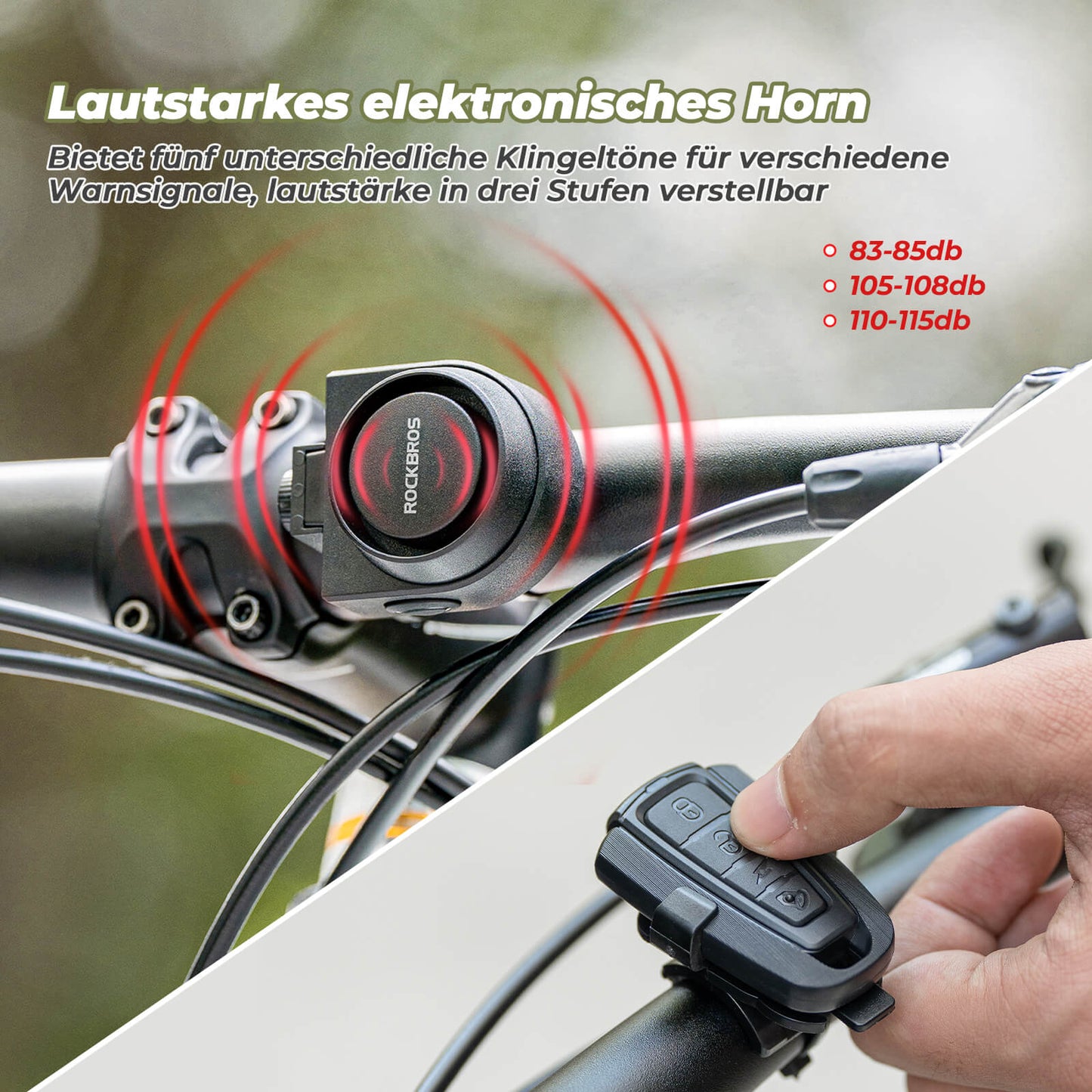Sonnette sans fil pour vélo électrique avec sirène d'avertissement, IPX5, ROCKBROS