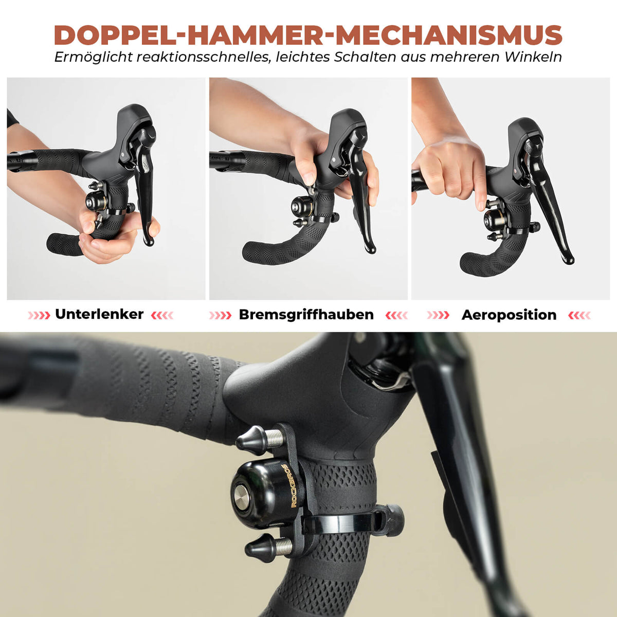 ROCKBROS Sonnette de vélo route MTB avec double marteau pivotante à 180°