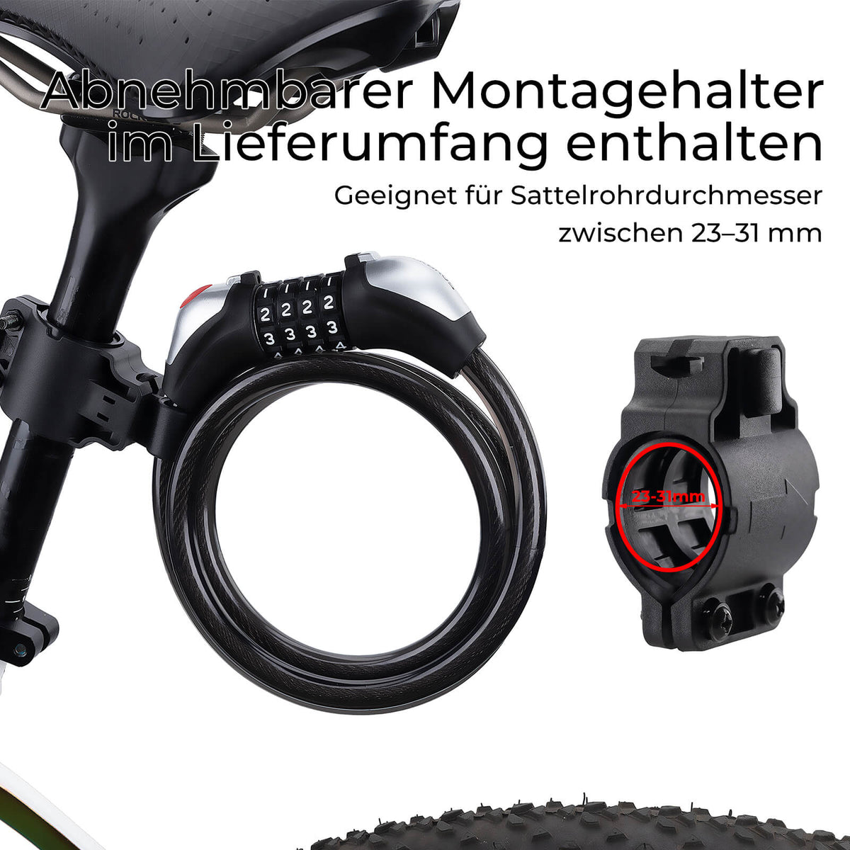 ROCKBROS Antivol vélo câble à code 4 chiffres avec lumière 120cm/180cm