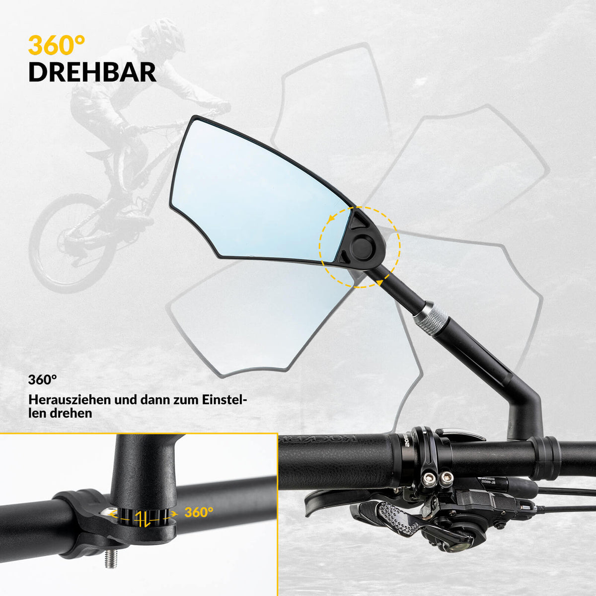 ROCKBROS Rétrovélo de vélo Rétroviseur Rotatif à 360° Pliable pour guidon 20–23mm