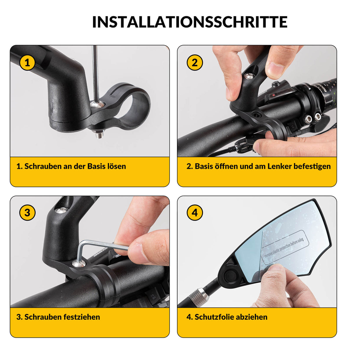 ROCKBROS Rétrovélo de vélo Rétroviseur Rotatif à 360° Pliable pour guidon 20–23mm
