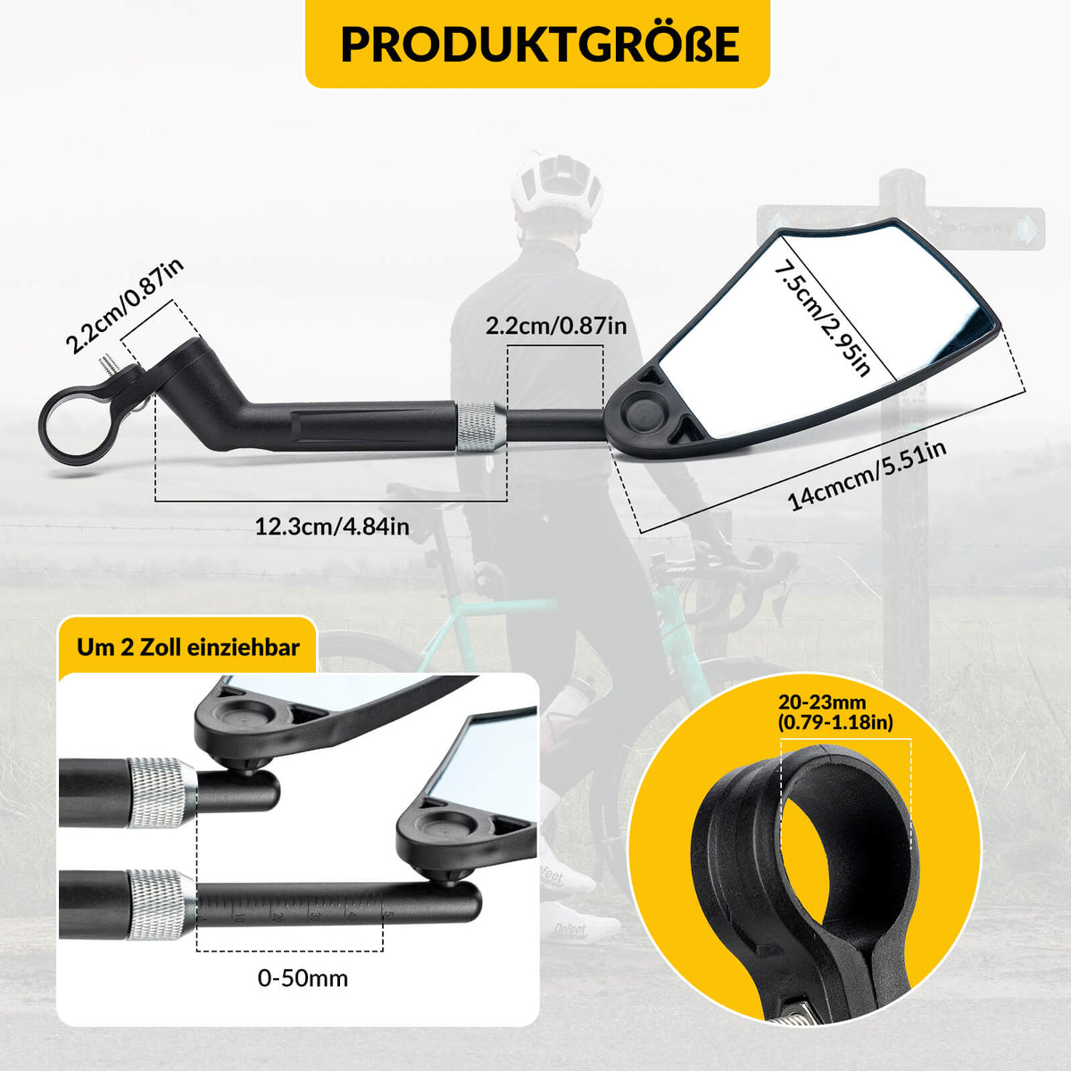 ROCKBROS Rétrovélo de vélo Rétroviseur Rotatif à 360° Pliable pour guidon 20–23mm