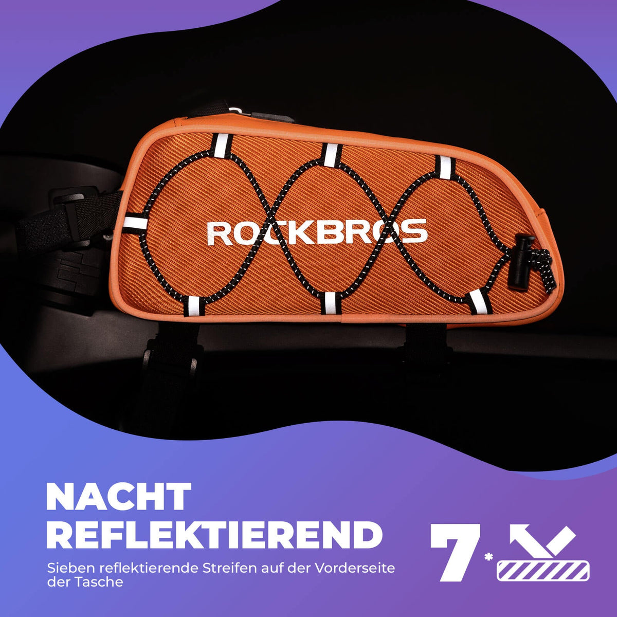 ROCKBROS Sac de cadre supérieur 1 L Entièrement réfléchissant Blanc/Orange