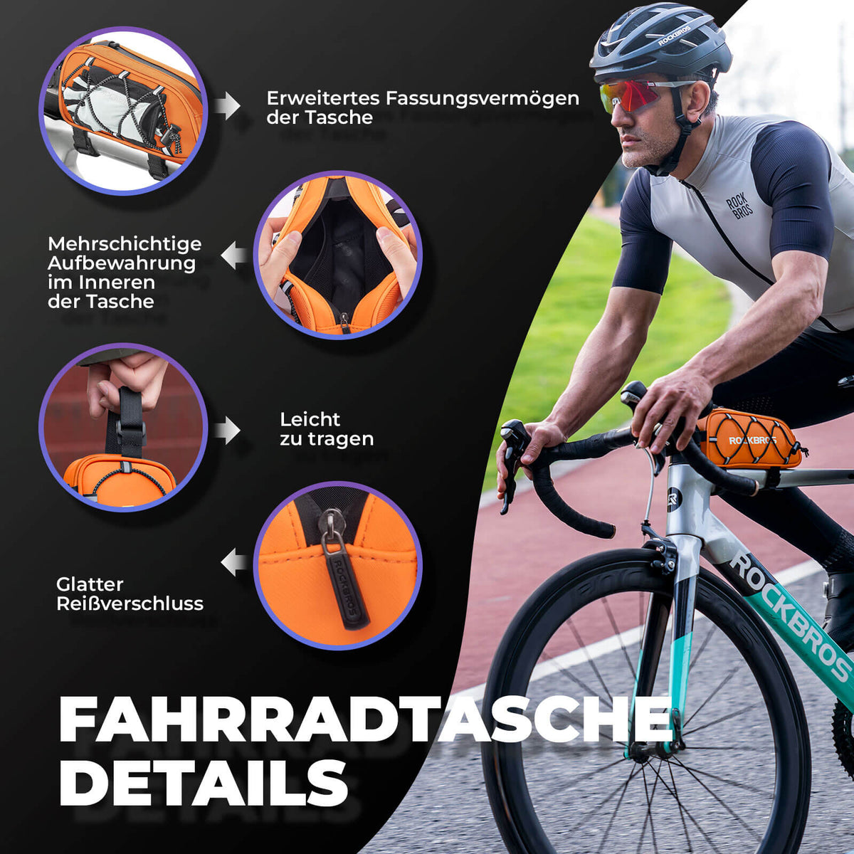 ROCKBROS Sac de cadre supérieur 1 L Entièrement réfléchissant Blanc/Orange