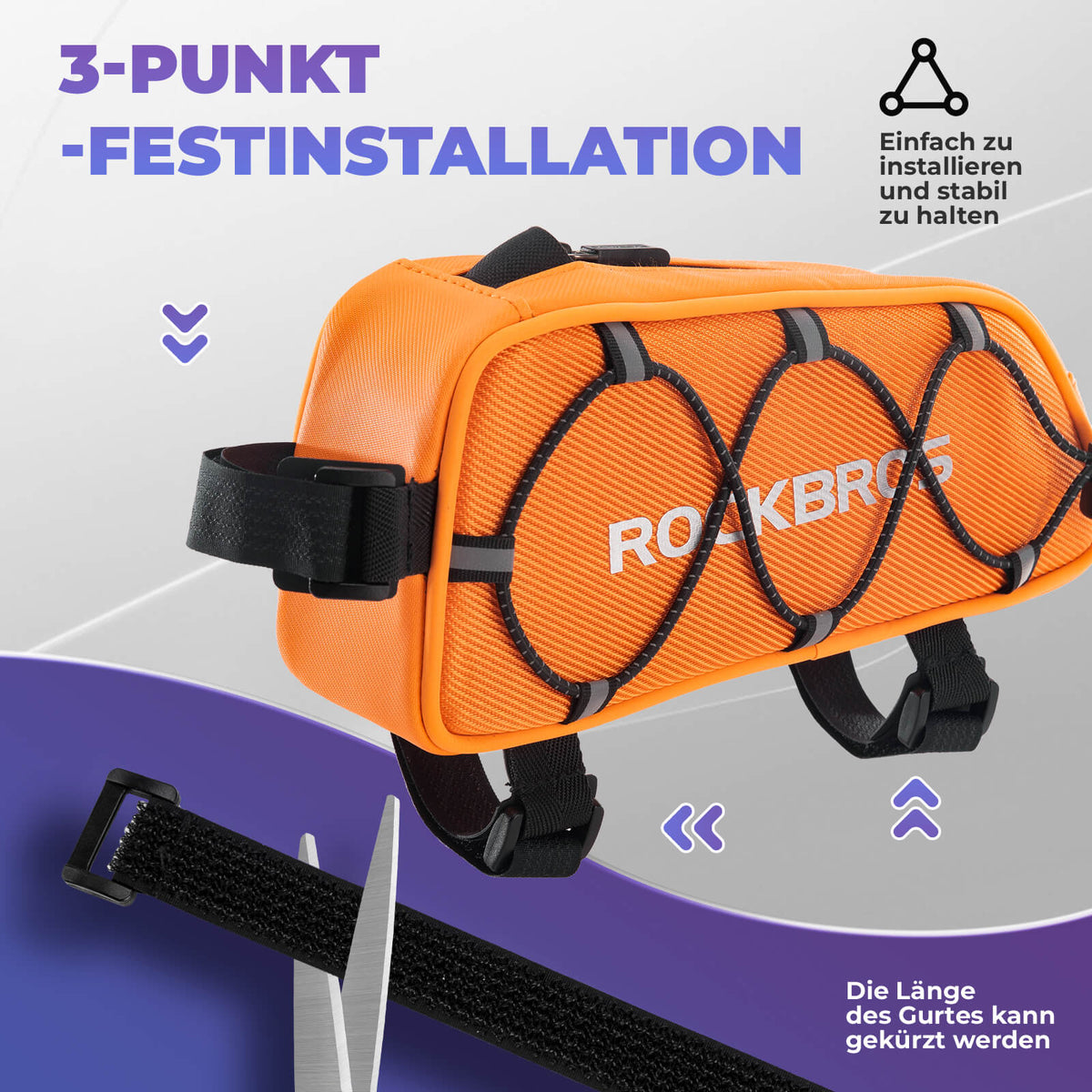 ROCKBROS Sac de cadre supérieur 1 L Entièrement réfléchissant Blanc/Orange