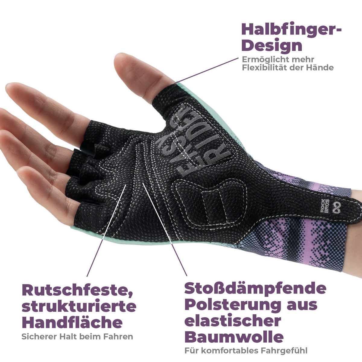 Gants de vélo mi-doigts ROCKBROS Respirants Antidérapants Été