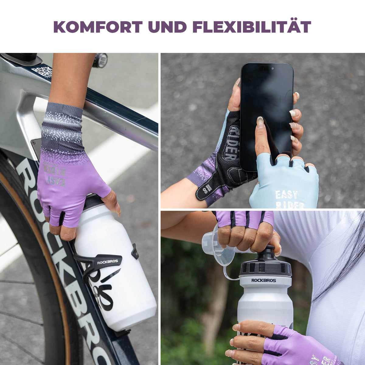 Gants de vélo mi-doigts ROCKBROS Respirants Antidérapants Été