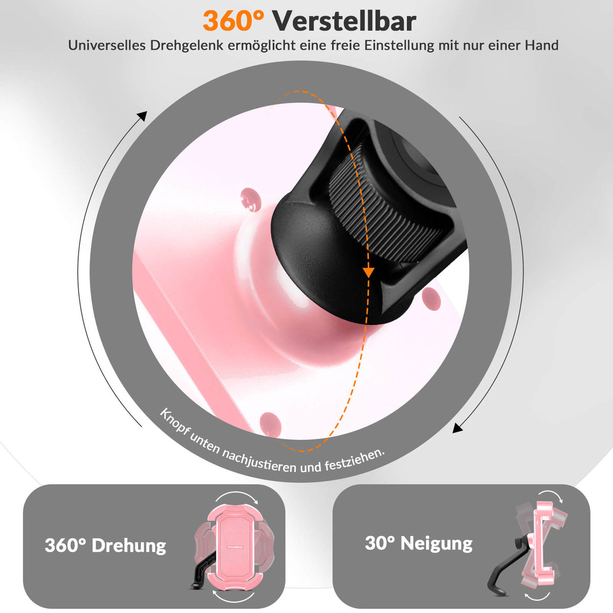 ROCKBROS Support Téléphone Vélo Support Téléphone Moto Rotatif 360° pour 4,7-7,0 pouces
