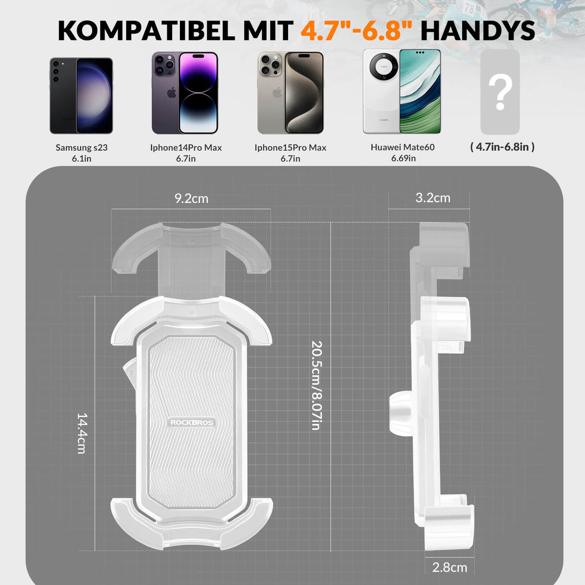 ROCKBROS Support Téléphone Vélo Support Téléphone Moto Rotatif 360° pour 4,7-7,0 pouces