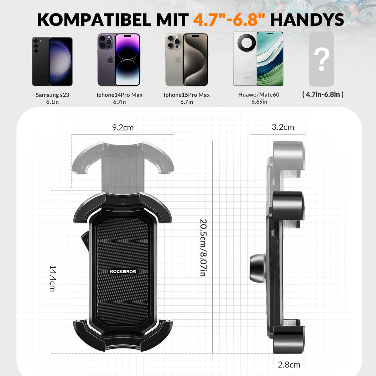 ROCKBROS Support Téléphone Vélo Support Téléphone Moto Rotatif 360° pour 4,7-7,0 pouces