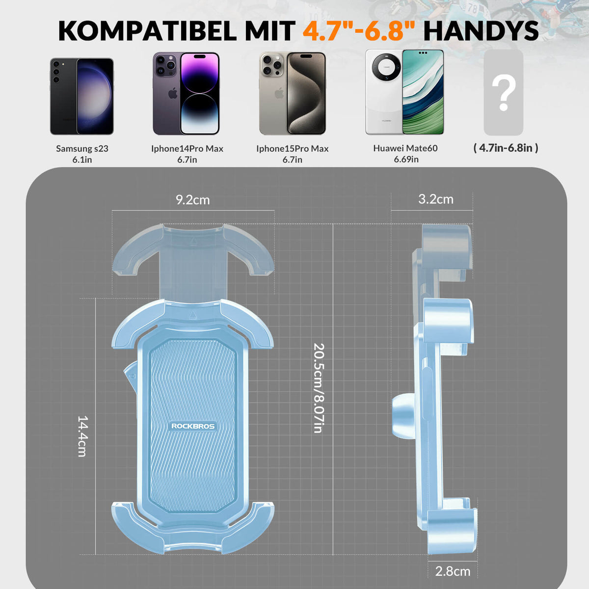 ROCKBROS Support Téléphone Vélo Support Téléphone Moto Rotatif 360° pour 4,7-7,0 pouces
