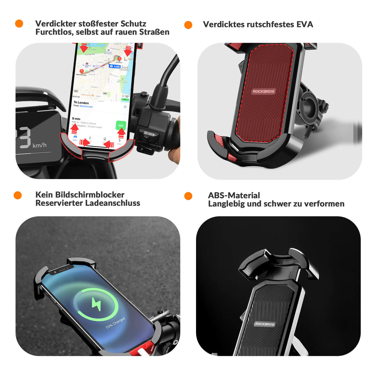 ROCKBROS Support Téléphone Vélo Support Téléphone Moto Rotatif 360° pour 4,7-7,0 pouces