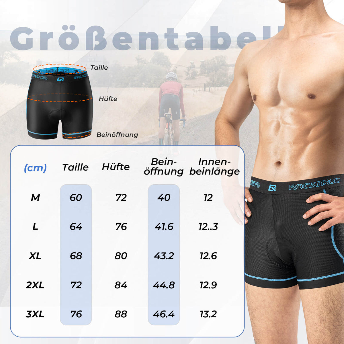 ROCKBROS Cuissard de cyclisme homme avec rembourrage de selle 4D Respirant