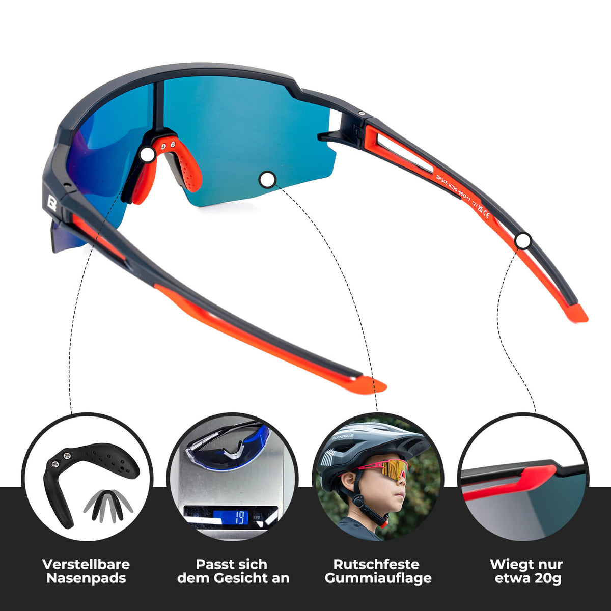 ROCKBROS Lunettes de sport et de vélo polarisées pour enfants