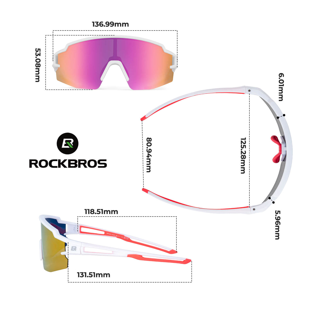ROCKBROS Lunettes de sport et de vélo polarisées pour enfants