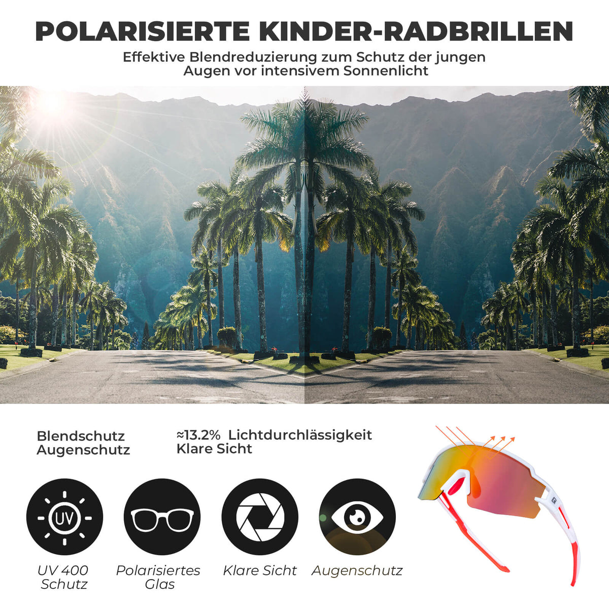 ROCKBROS Lunettes de sport et de vélo polarisées pour enfants