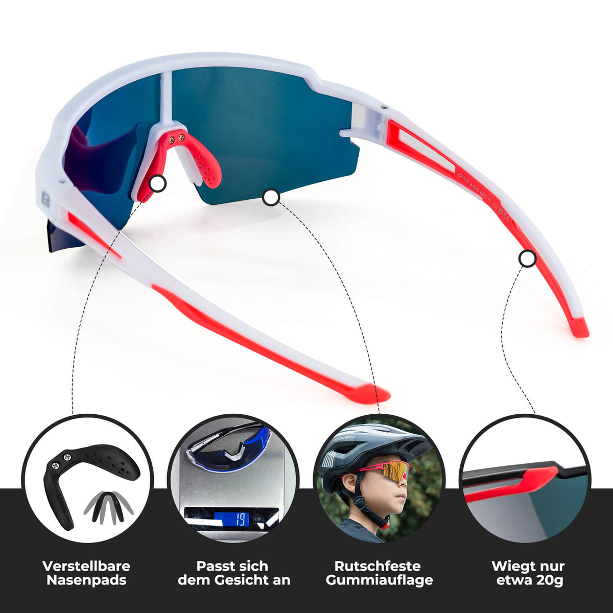 ROCKBROS Lunettes de sport et de vélo polarisées pour enfants