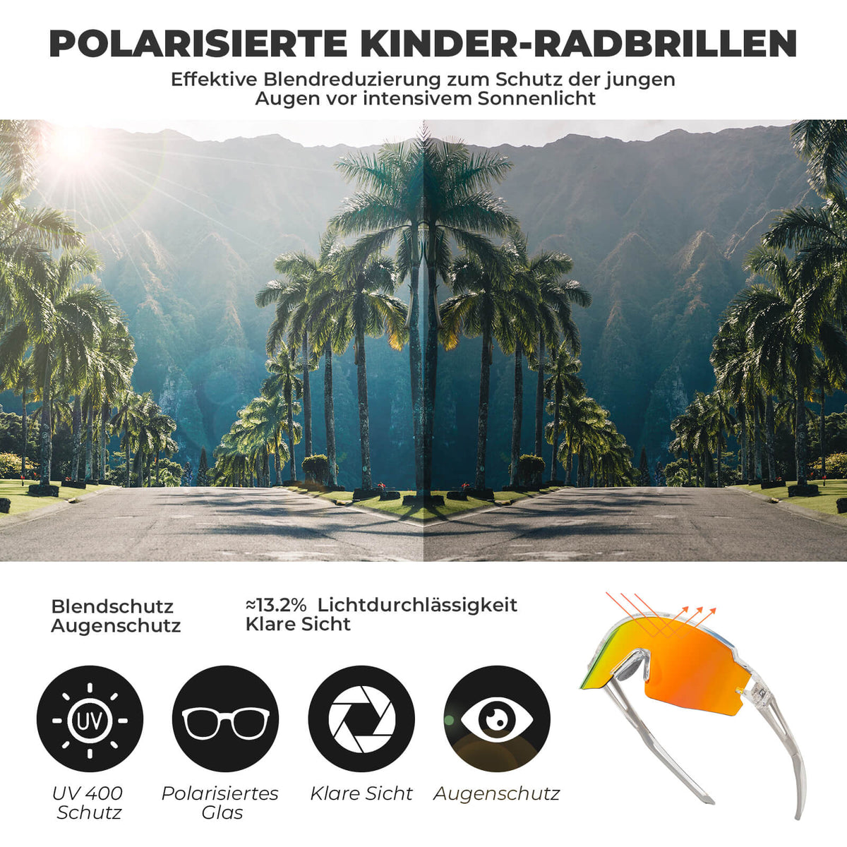 ROCKBROS Lunettes de sport et de vélo polarisées pour enfants