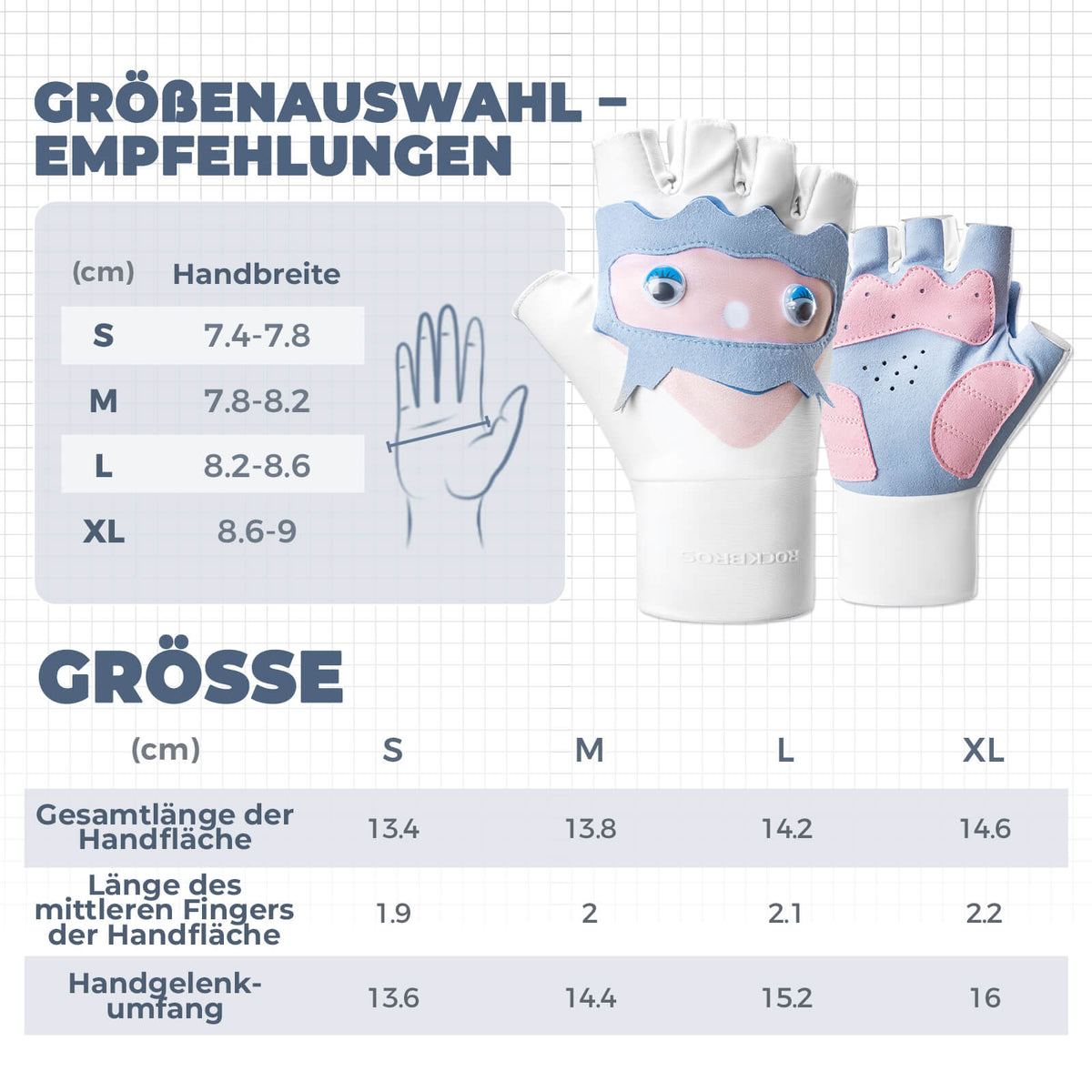 ROCKBROS Gants de vélo mi-doigts pour enfants sans doigts