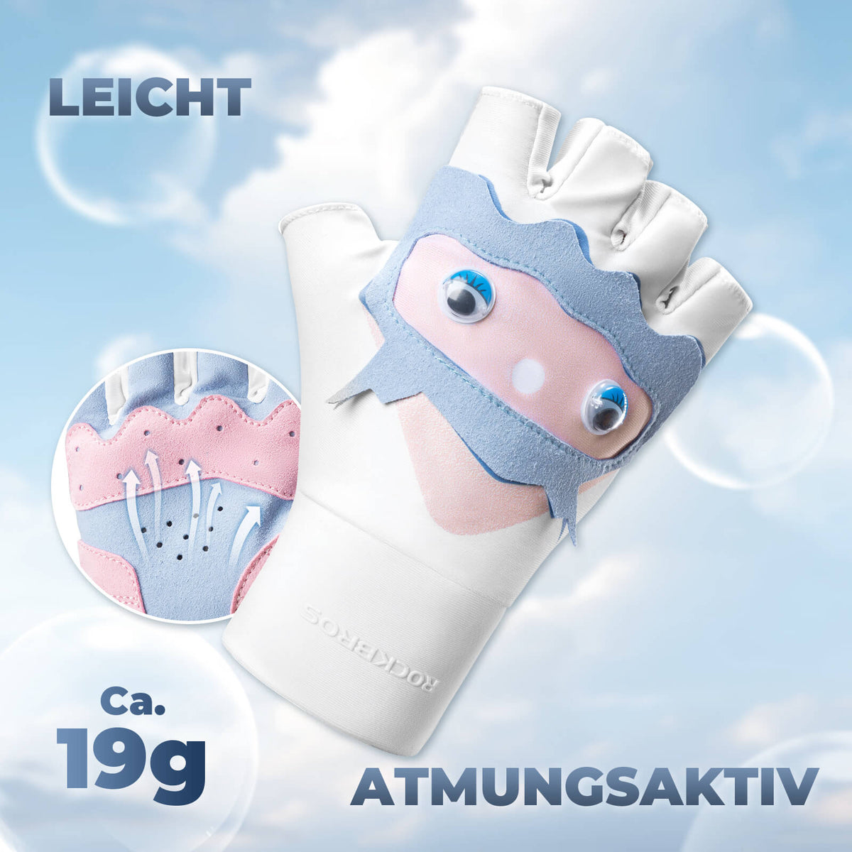 ROCKBROS Gants de vélo mi-doigts pour enfants sans doigts