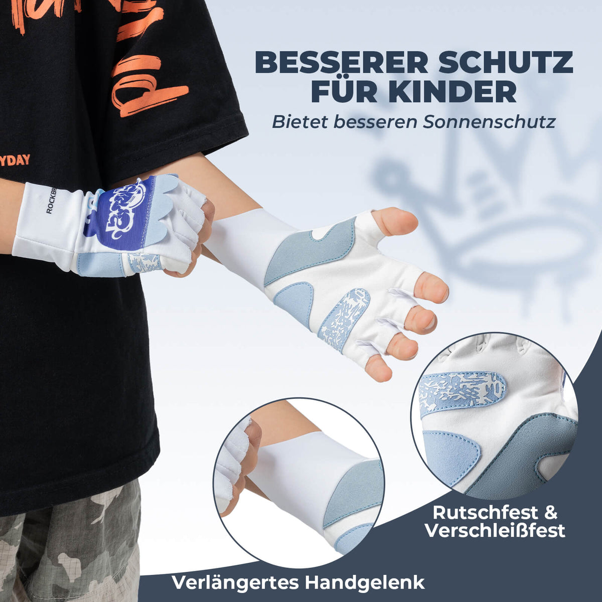 ROCKBROS Gants de vélo mi-doigts pour enfants sans doigts