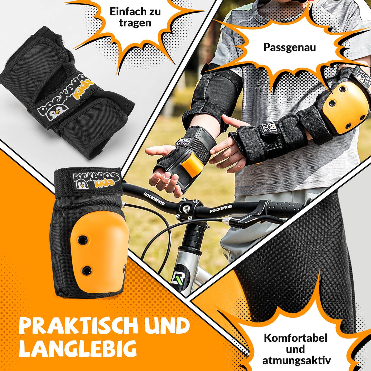 Genouillères enfant 6 en 1, protections confortables pour vélo et sports ROCKBROS