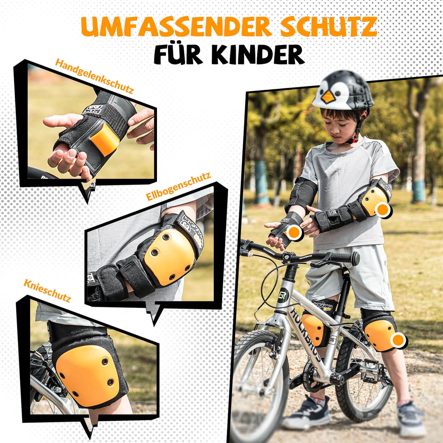 Genouillères enfant 6 en 1, protections confortables pour vélo et sports ROCKBROS