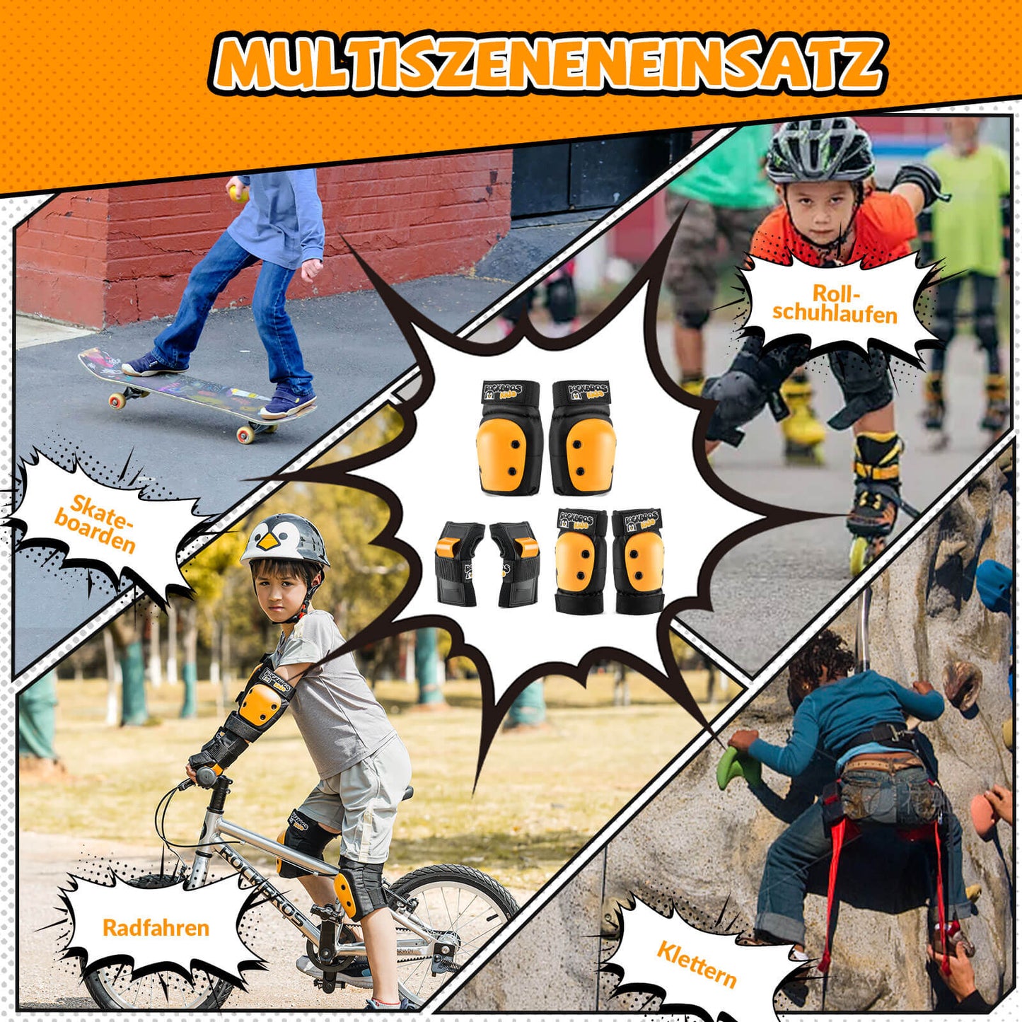 Genouillères enfant 6 en 1, protections confortables pour vélo et sports ROCKBROS