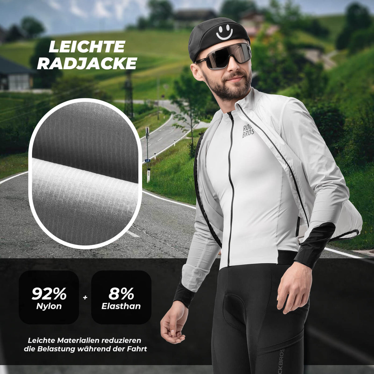 ROCKBROS Veste de vélo légère respirante réfléchissante gris homme