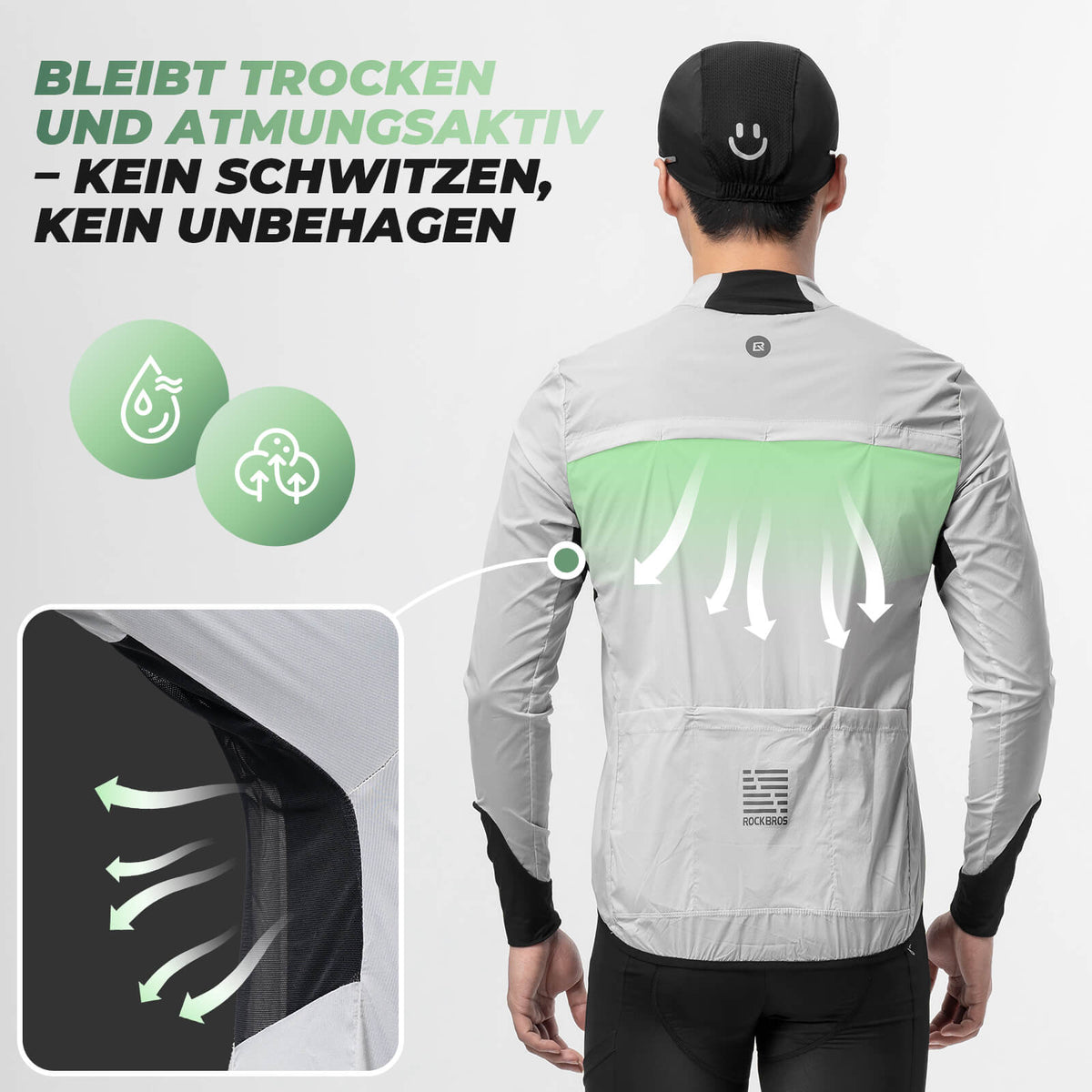 ROCKBROS Veste de vélo légère respirante réfléchissante gris homme
