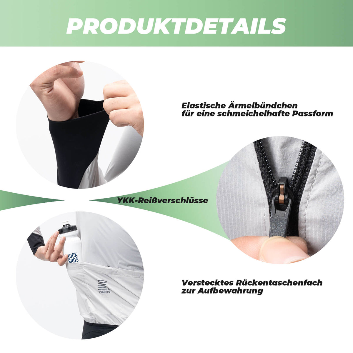 ROCKBROS Veste de vélo légère respirante réfléchissante gris homme