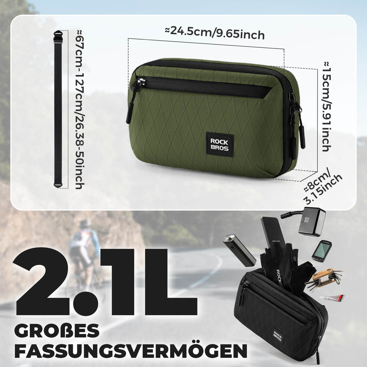 ROCKBROS Sacche de guidon vélo avec bandoulière 2,1L
