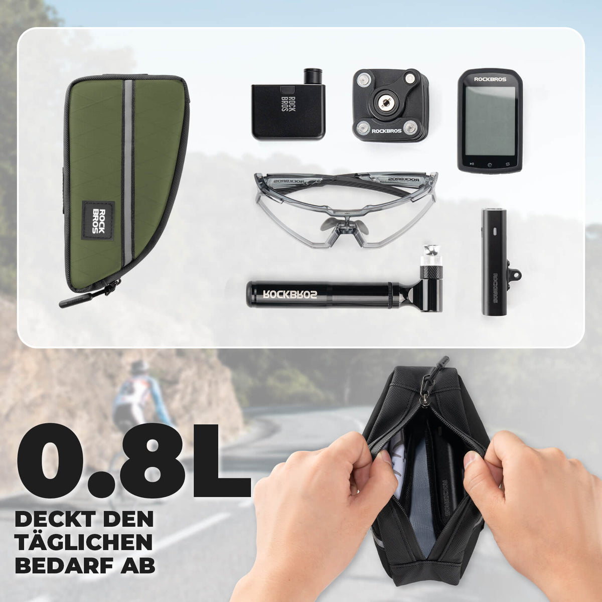 ROCKBROS Sac de tube de selle 0,8L Léger pour vélo pliant