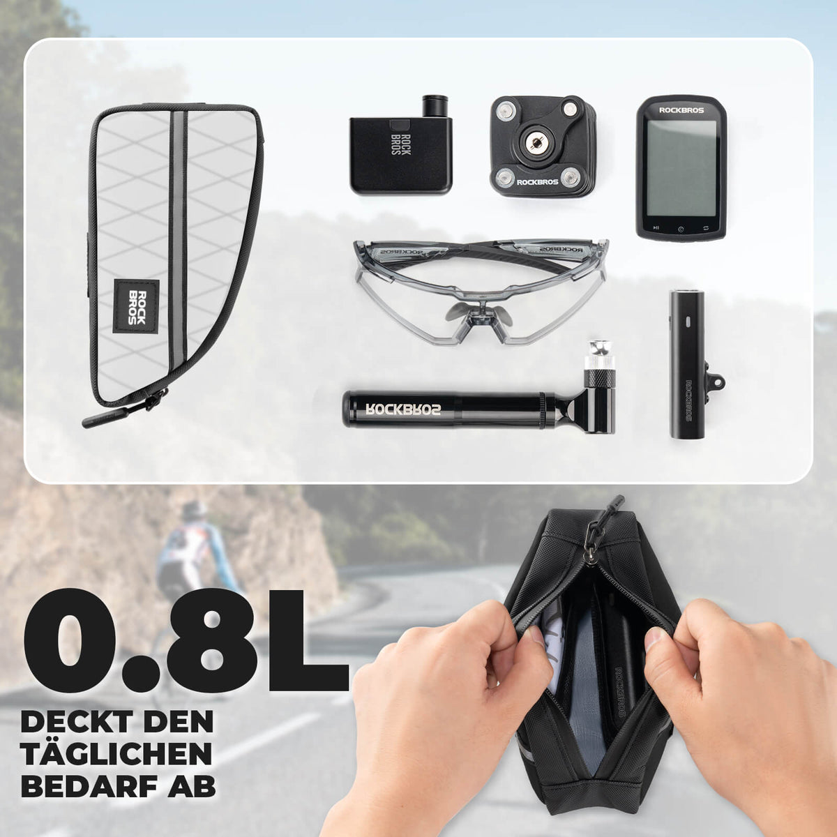ROCKBROS Sac de tube de selle 0,8L Léger pour vélo pliant