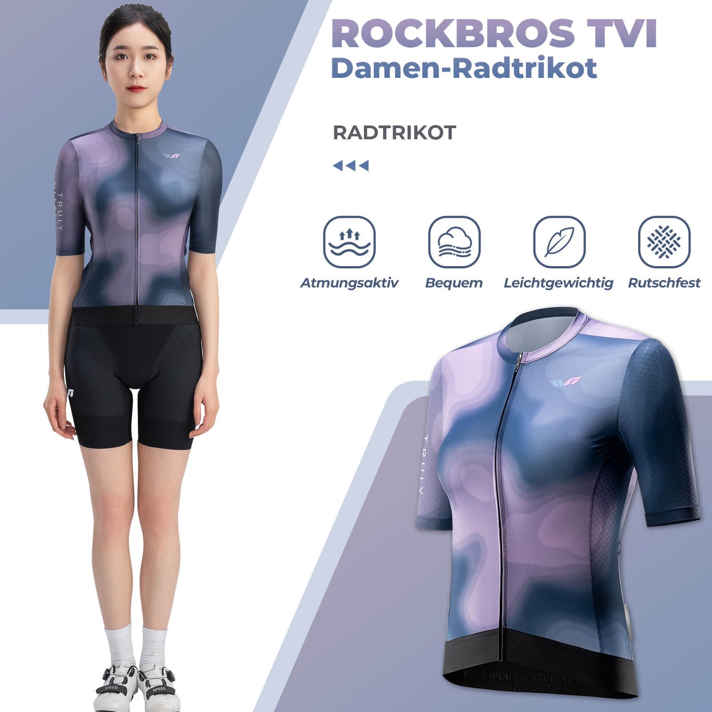 Maillot de cyclisme à manches courtes pour femme TVI, séchage rapide, 3 poches, été, ROCKBROS