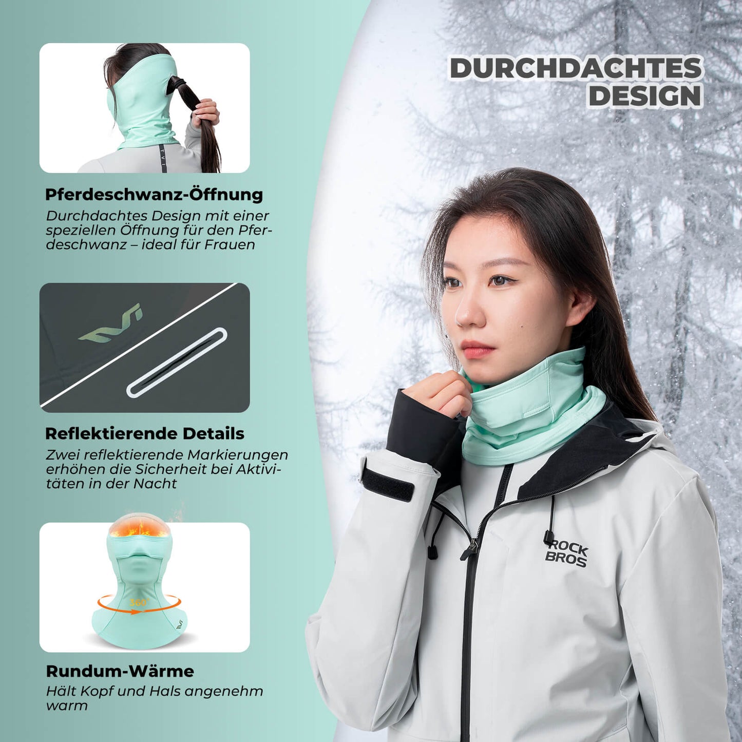 Cagoule pour femme TVI avec ouverture pour queue de cheval, vert chaud, ROCKBROS
