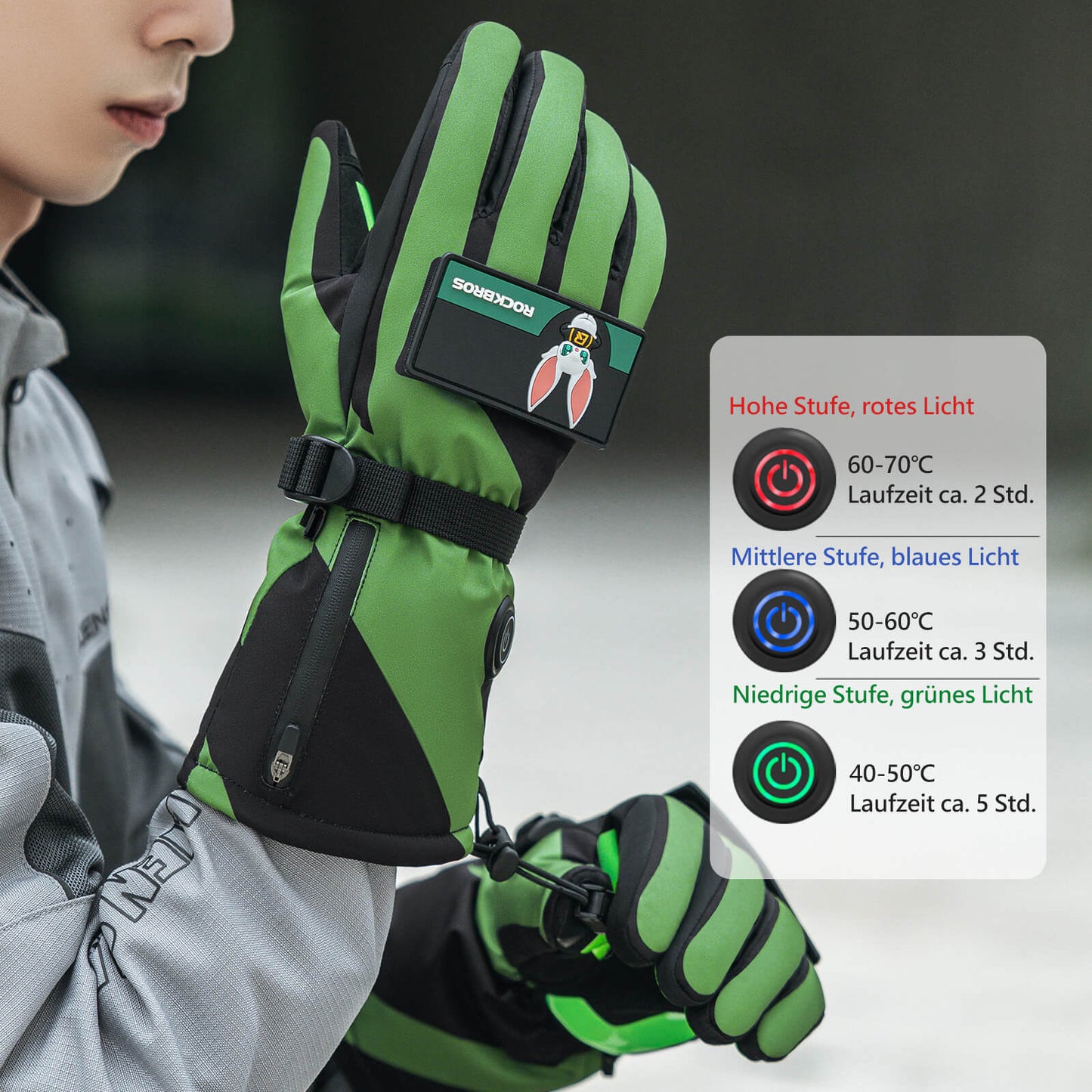 Gants de cyclisme chauffants d'hiver, 3 niveaux de chaleur, tailles M à XL, ROCKBROS