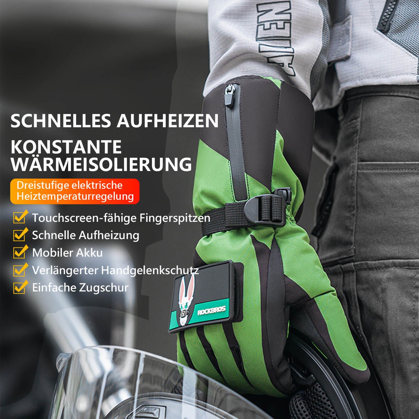 Gants de cyclisme chauffants d'hiver, 3 niveaux de chaleur, tailles M à XL, ROCKBROS