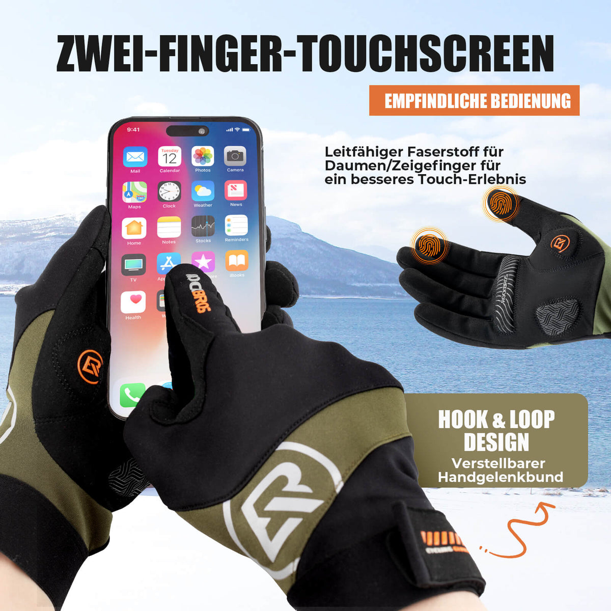 ROCKBROS Gants de vélo d'automne compatibles écran tactile