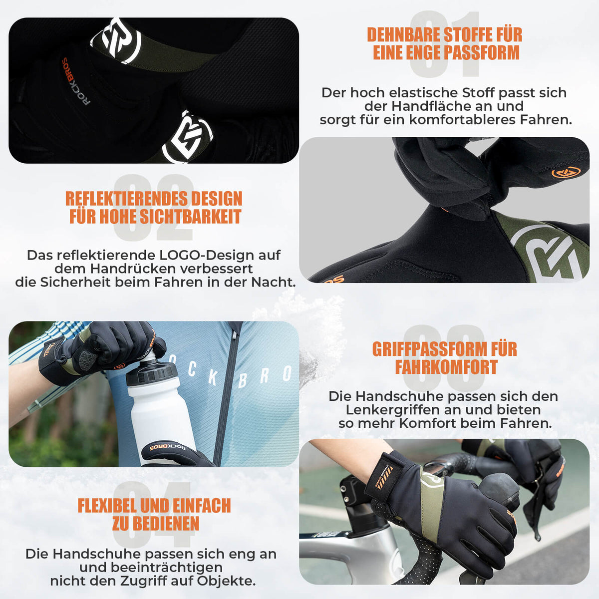 ROCKBROS Gants de vélo d'automne compatibles écran tactile