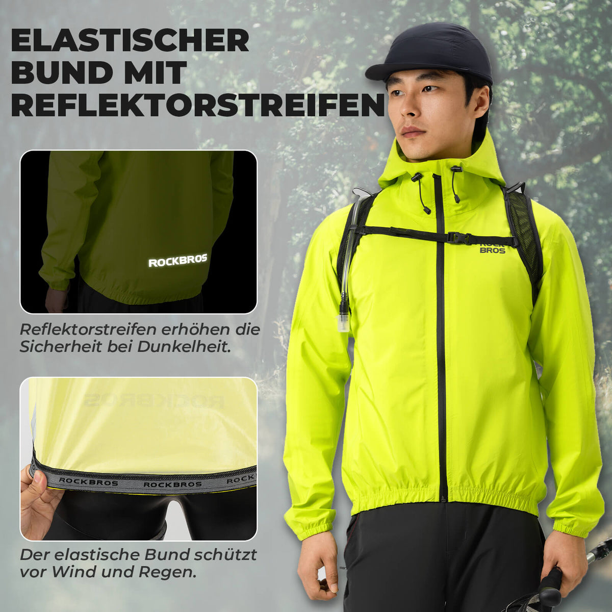 ROCKBROS Néon Jaune Veste Coupe-Vent Imperméable Léger 0-15° Hommes/Femmes