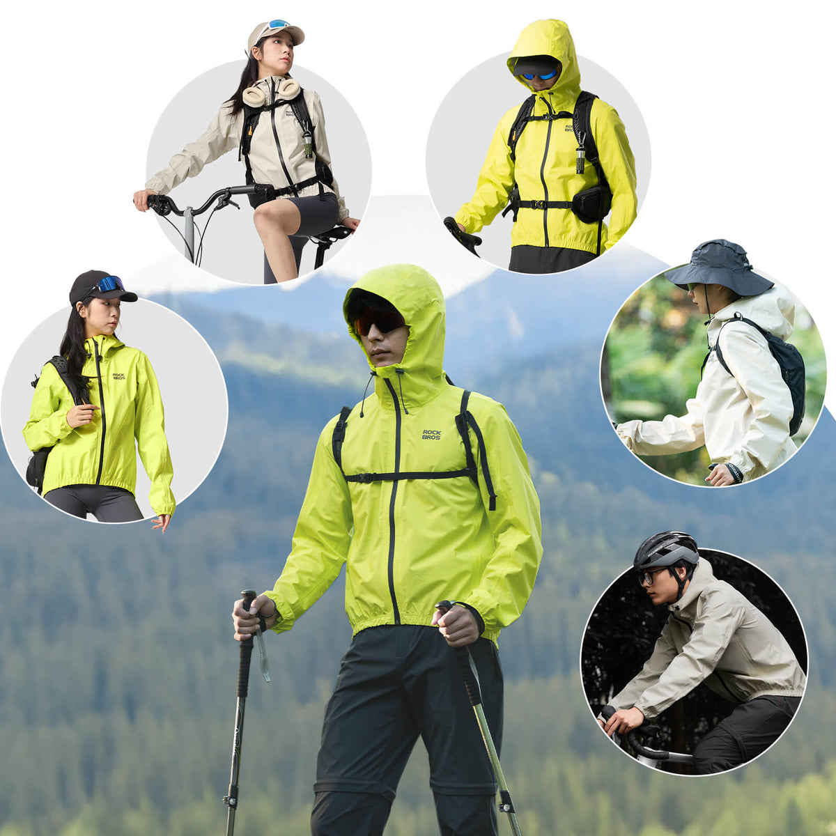 ROCKBROS Néon Jaune Veste Coupe-Vent Imperméable Léger 0-15° Hommes/Femmes