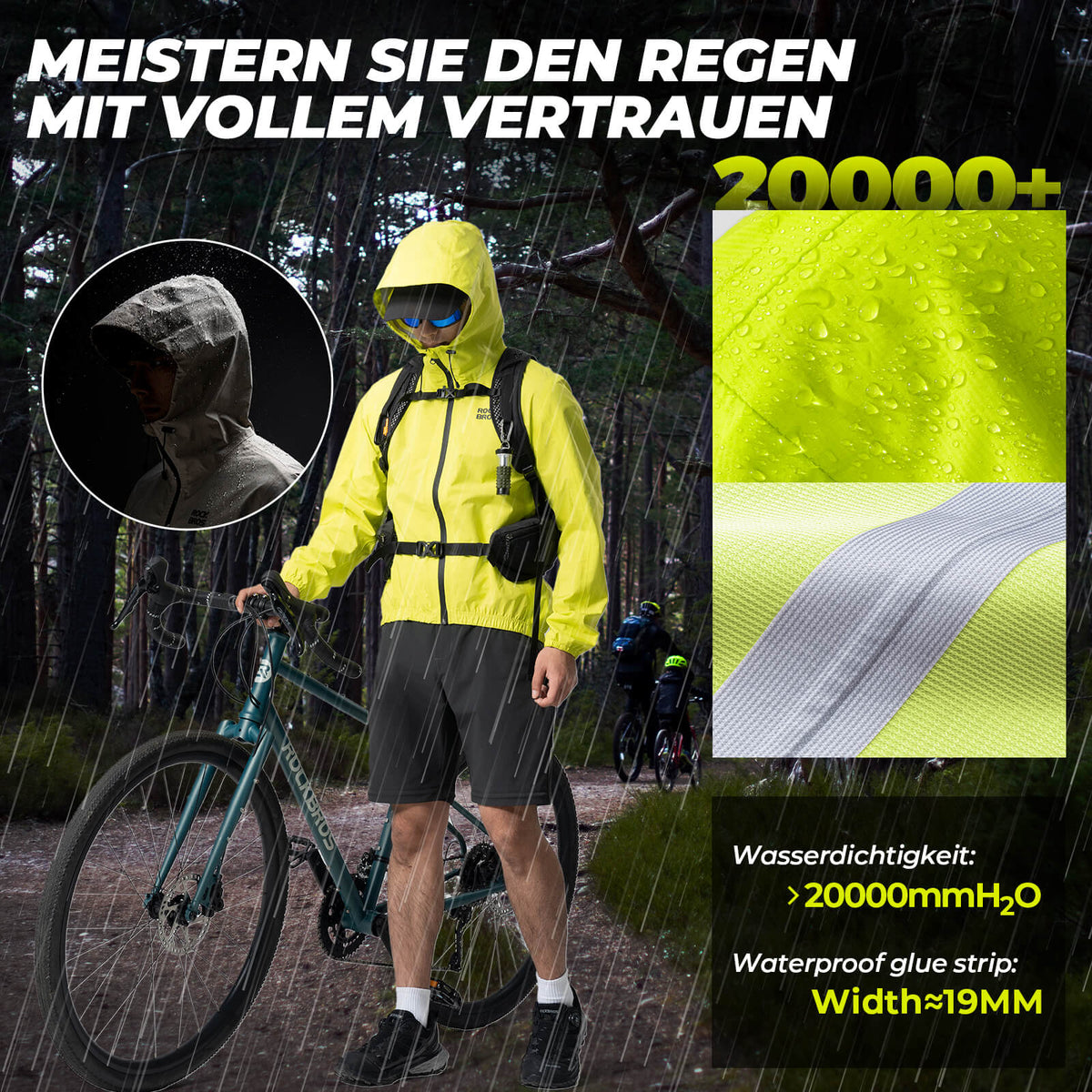 ROCKBROS Néon Jaune Veste Coupe-Vent Imperméable Léger 0-15° Hommes/Femmes
