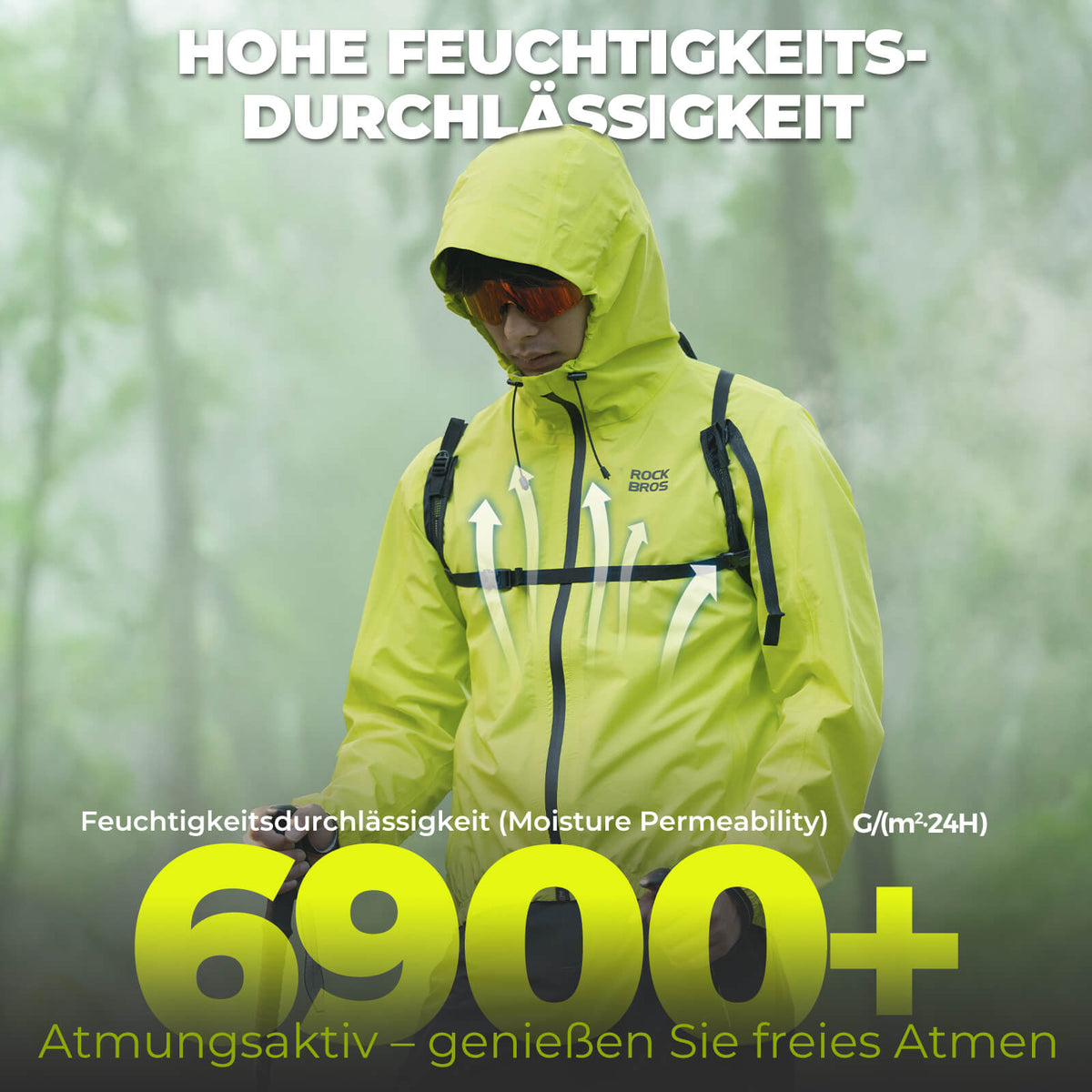 ROCKBROS Néon Jaune Veste Coupe-Vent Imperméable Léger 0-15° Hommes/Femmes