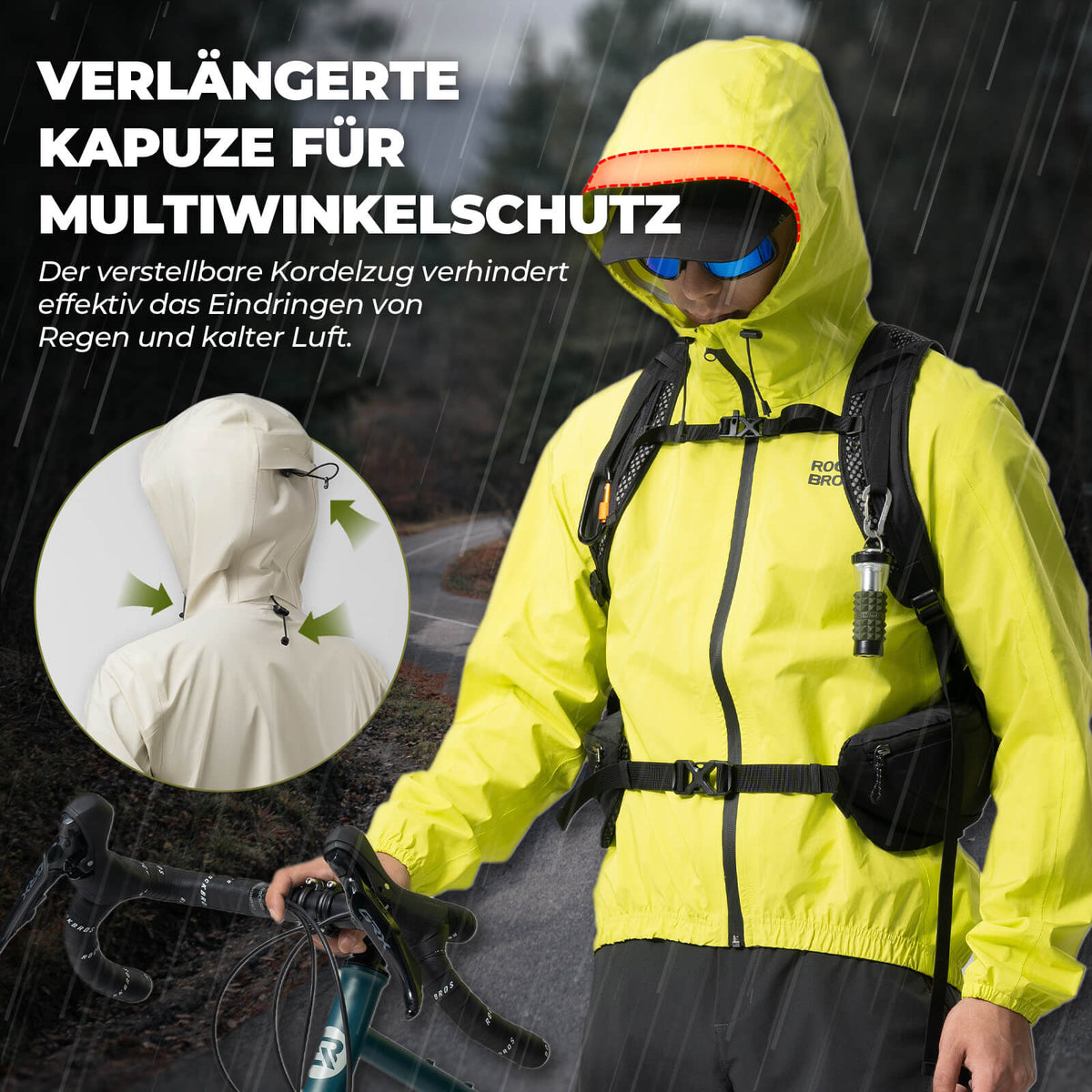 ROCKBROS Néon Jaune Veste Coupe-Vent Imperméable Léger 0-15° Hommes/Femmes