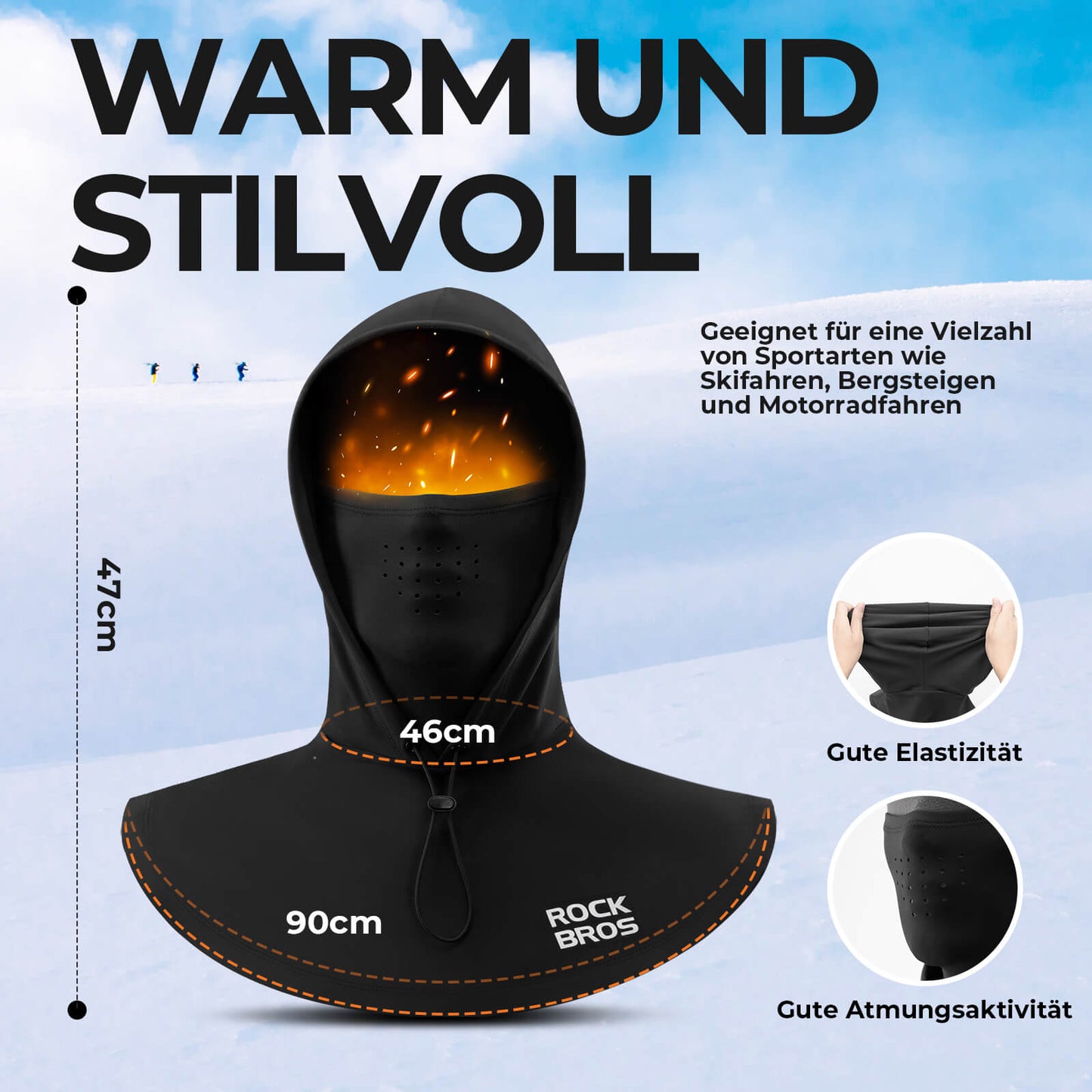Cagoule d'hiver avec masque facial, cagoule chaude et coupe-vent pour hommes et femmes, ROCKBROS