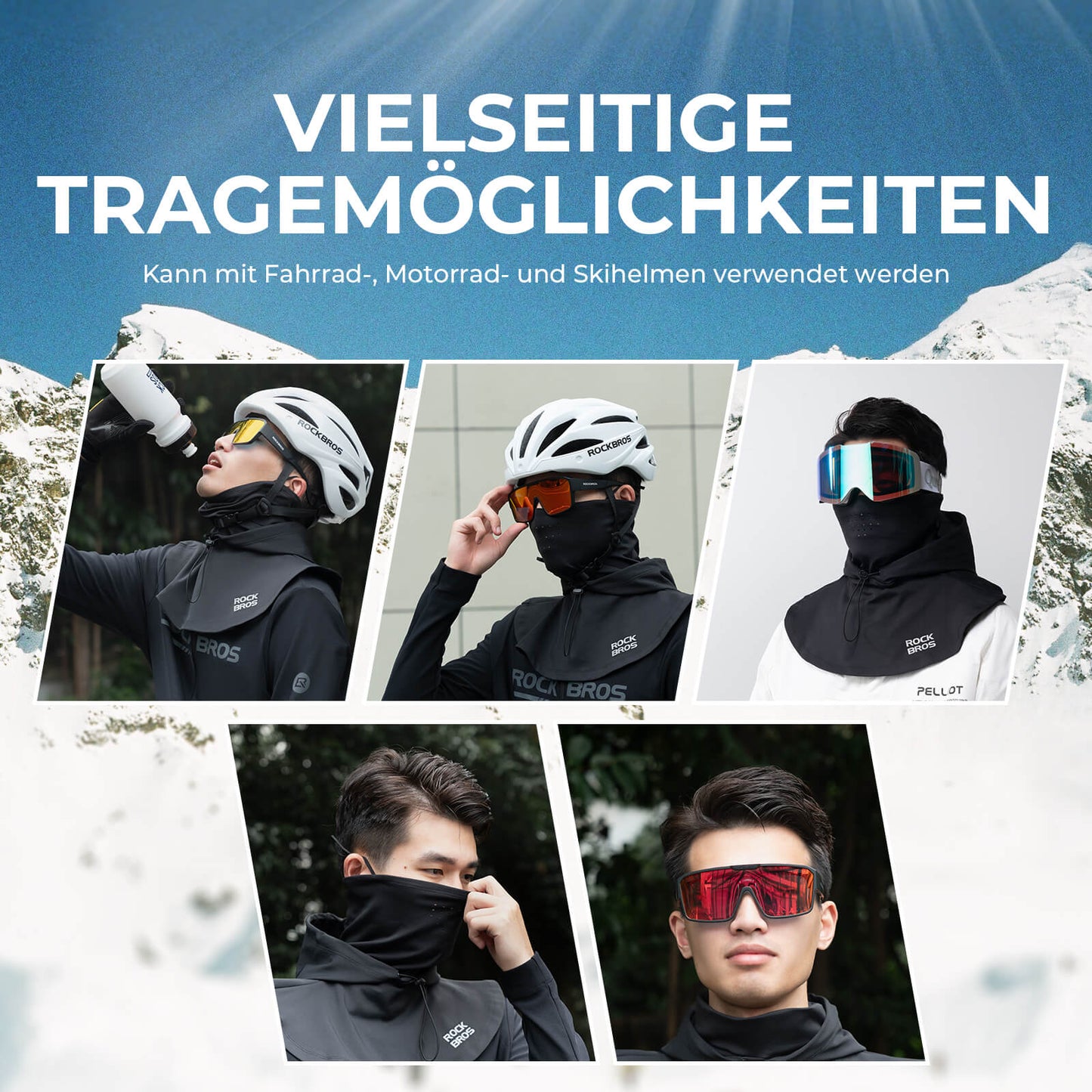 Cagoule d'hiver avec masque facial, cagoule chaude et coupe-vent pour hommes et femmes, ROCKBROS